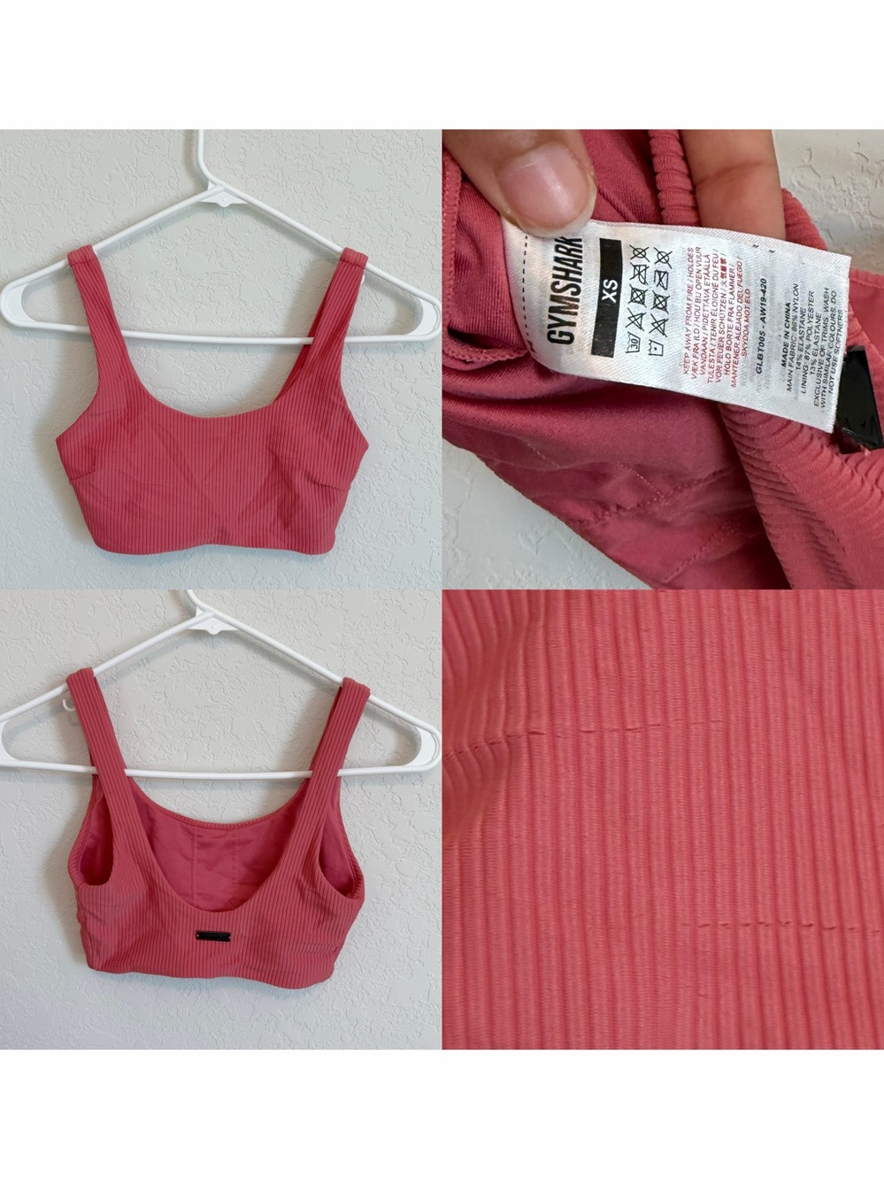 •GYMSHARK• Essence Ribbed Bikini Top Briar Rose Size XS